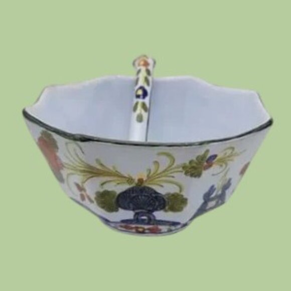 Vintage Faenza Garafano Pottery Octagonal Bowl w/Spoon Made in Italy - Picture 9 of 10